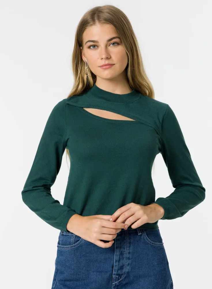 CAMISETA PUNTO VERDE APERTURA ESCOTE MUJER 10050206 8681 735 1 en Brunos Moda