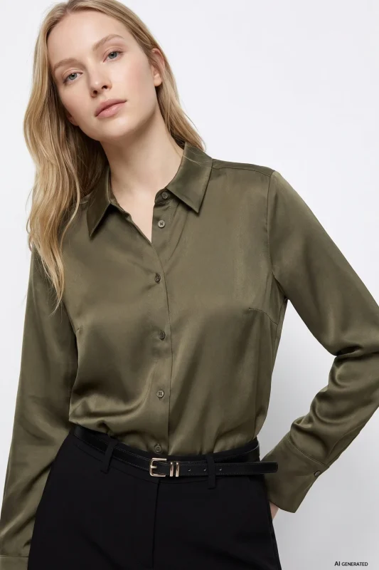 CAMISA SATINADA VERDE MUJER 10067026_829 TIFFOSI BRUNOS (2)