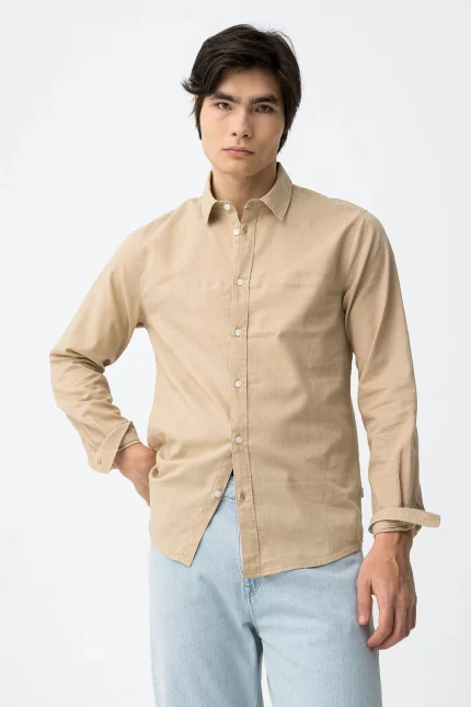 CAMISA LINO CUELLO MAO BEIGE HOMBRE 10065688_117 BRUNOS TIFFOSI